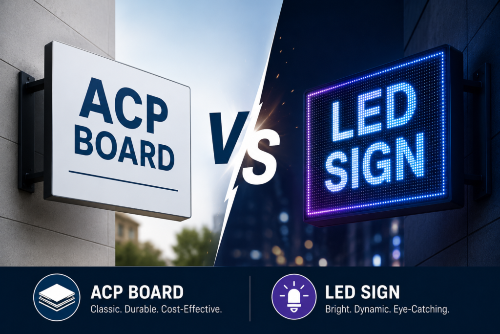 ACP Board vs LED Sign Board – Which One Is Better for Your Business?